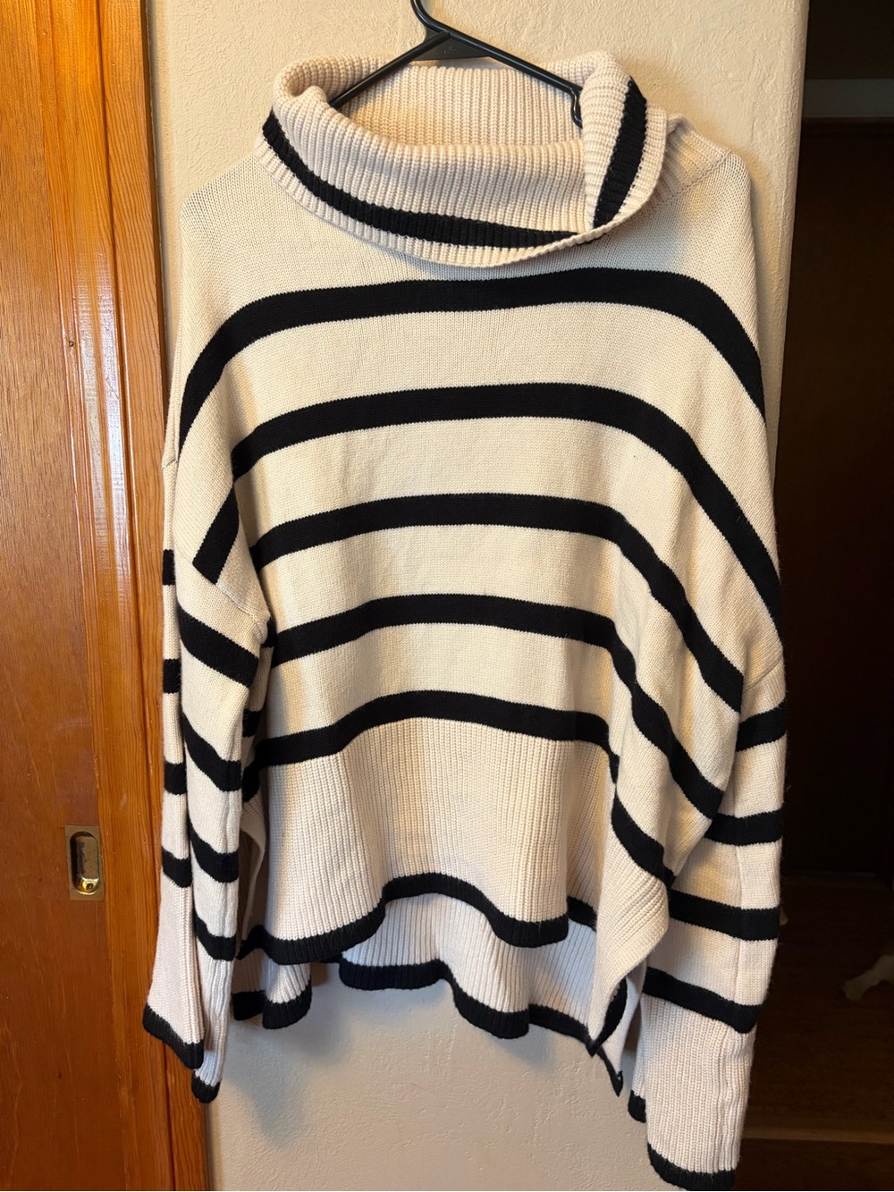 entro Cream & Black Striped Turtleneck Sweater